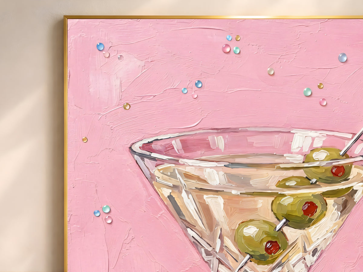 Martini Wall Art, Pink Cocktail Oil Painting Print - Digital Download