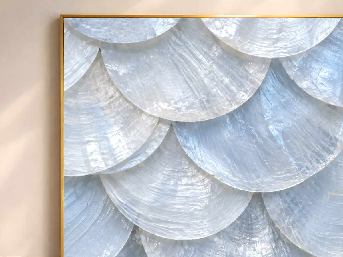 Blue Capiz Shell Wall Art, Icy Coastal Mosaic Print - Digital Download