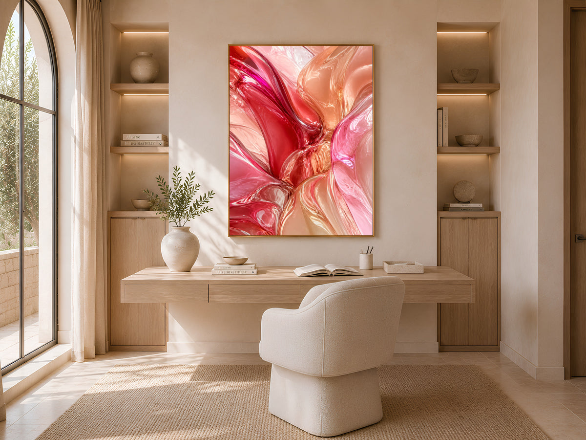 Liquid Glass Abstract Wall Art, Pink Coral 3D Render Print - Digital Download