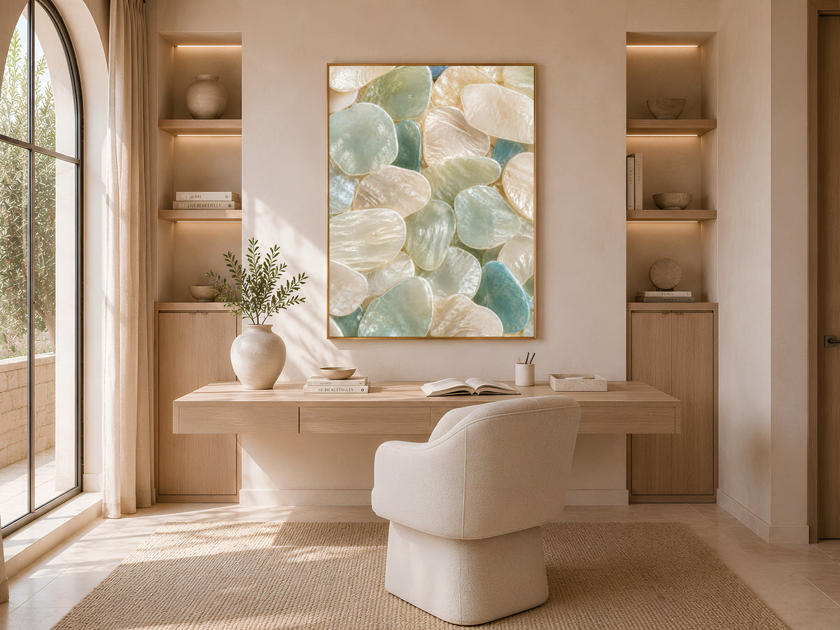 Sea Foam Capiz Shell Wall Art, Mint Cream Ombre Print - Digital Download