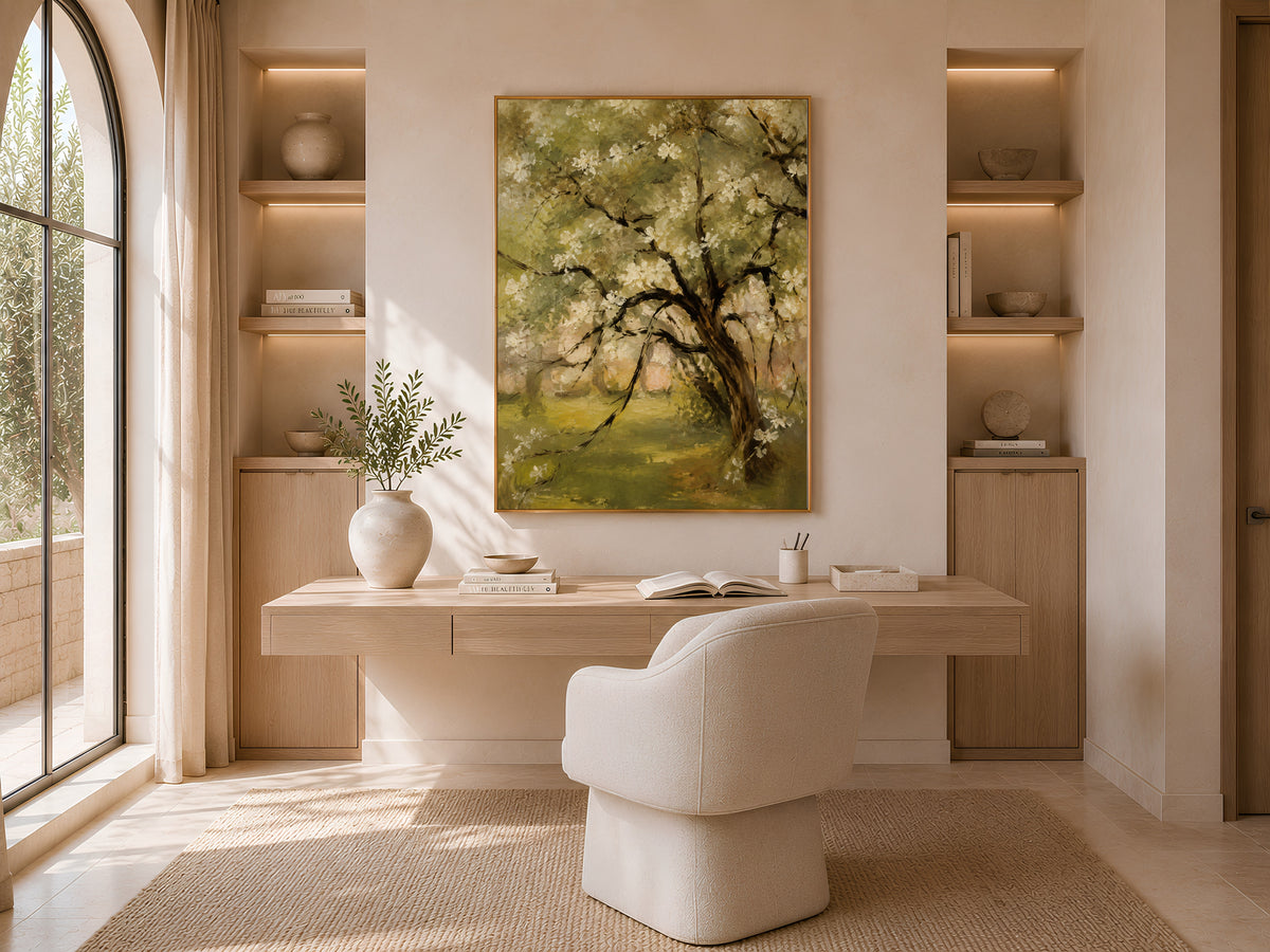 ge Green Blossom Tree Painting, Impressionist Garden Wall Art - Digital Download