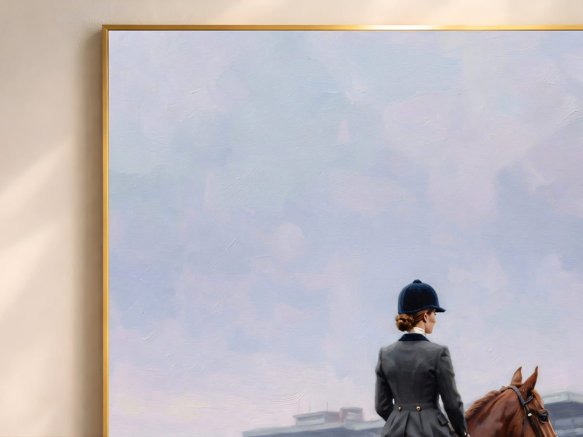 Equestrienne Wall Art, Horse Rider Racecourse Oil Painting Print - Digital Download