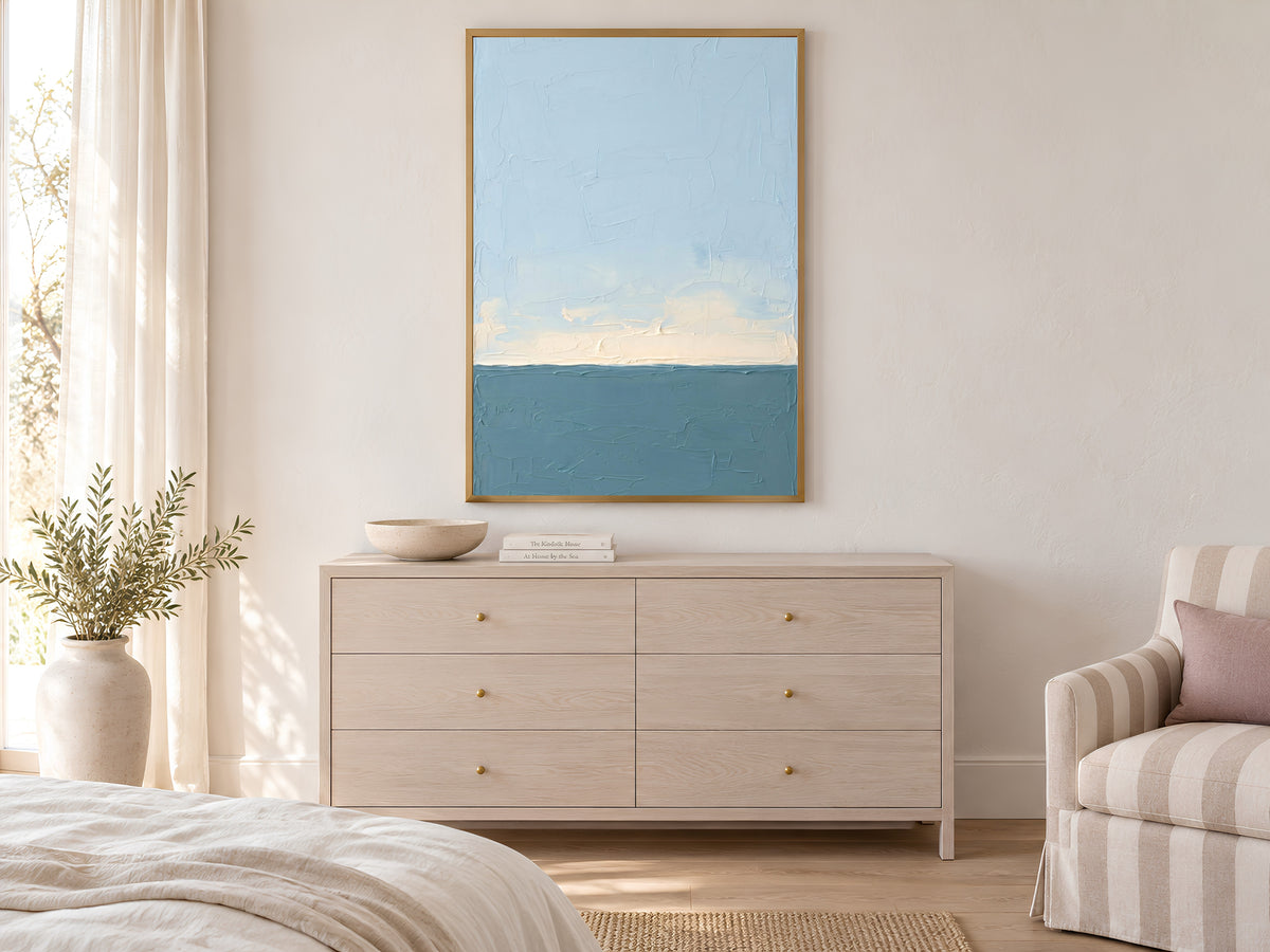 Ocean Horizon Wall Art, Impasto Oil Painting Print - Digital Download