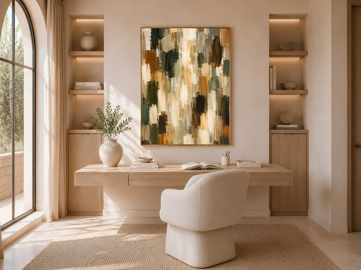 Earth Tone Abstract Wall Art, Terracotta Green Textured Painting - Digital Download