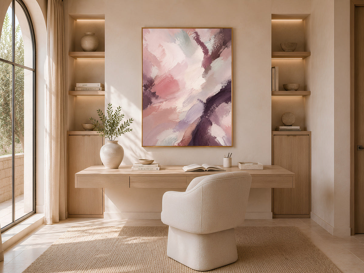 Plum Mauve Abstract Wall Art, Moody Blush Pink Painting - Digital Download