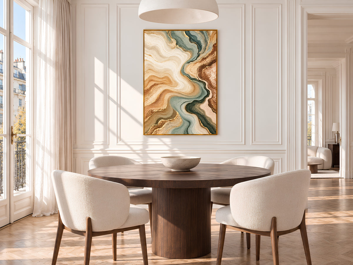 Sage Green and Terracotta Abstract Wall Art, Earth Tone Marble Swirl Print with Gold Veins, Printable Neutral Decor, Digital Download