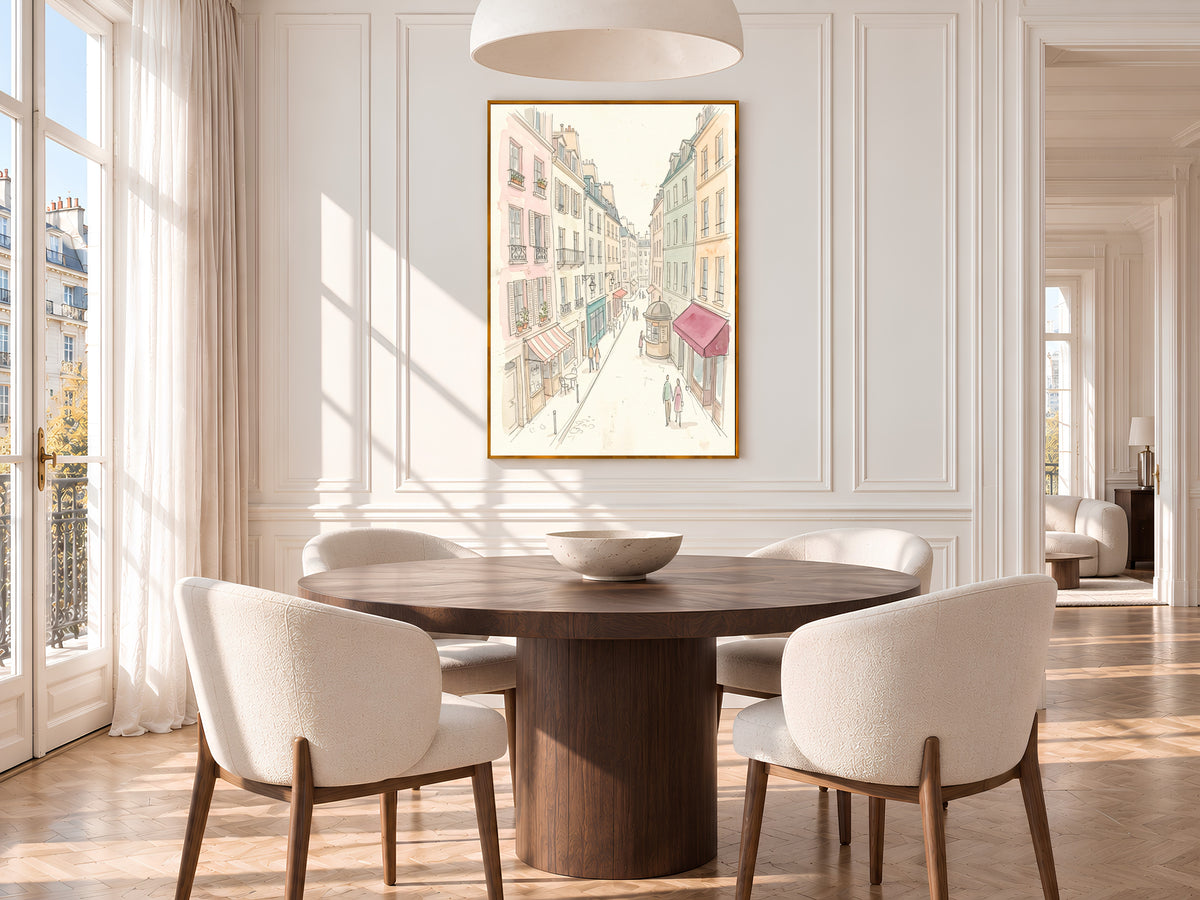 Paris Street Watercolor Print, Pastel Parisian Cafe Scene, French Wall Art, Printable Digital Download