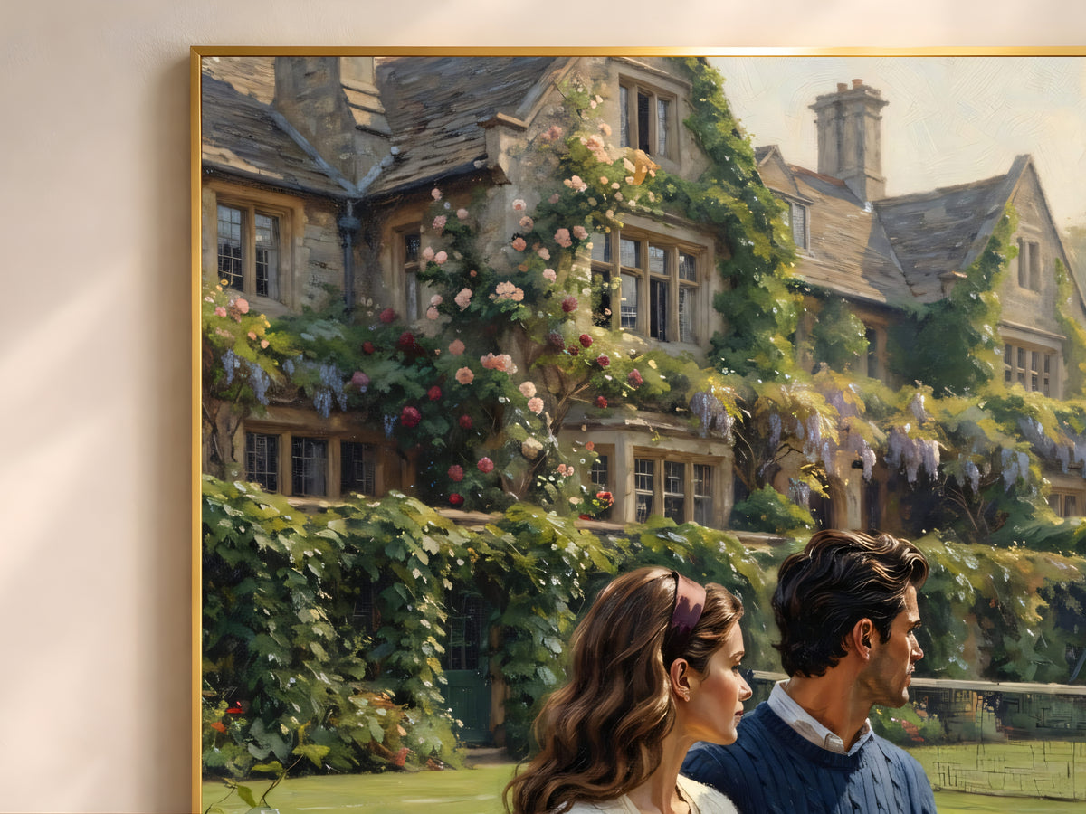 Old Money Tennis Couple Wall Art, Vintage English Countryside Oil Painting Print - Digital Download