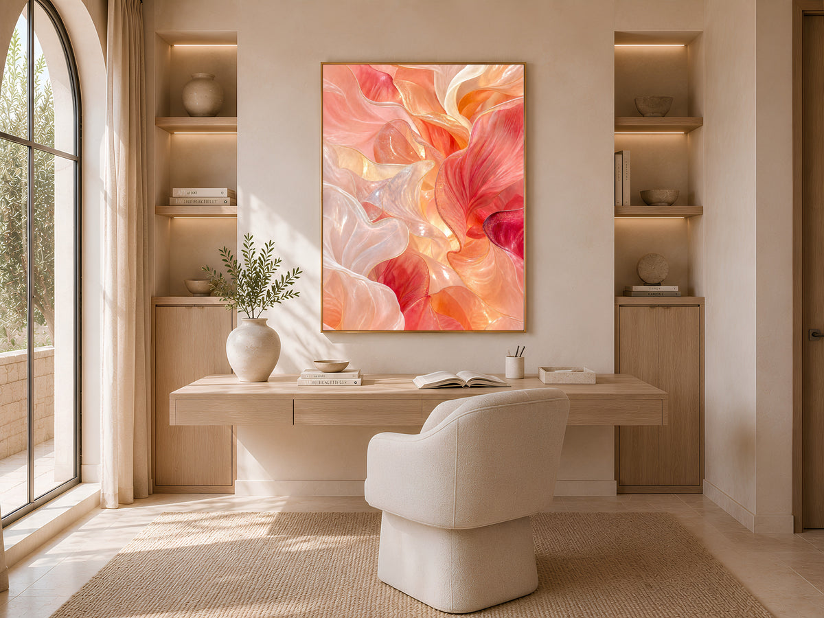 Coral Glass Petal Wall Art, Warm Peach Fluid Abstract Print - Digital Download