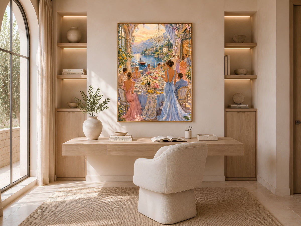 Lake Como Wall Art, Italian Villa Dinner Party Print - Digital Download
