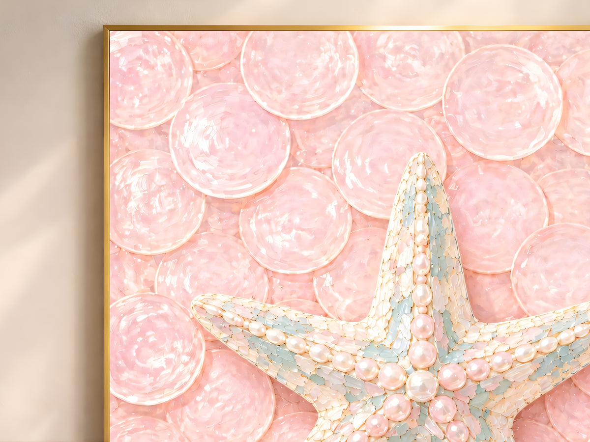 Pink Coastal Seashell Print, Starfish Scallop Conch Wall Art - Digital Download