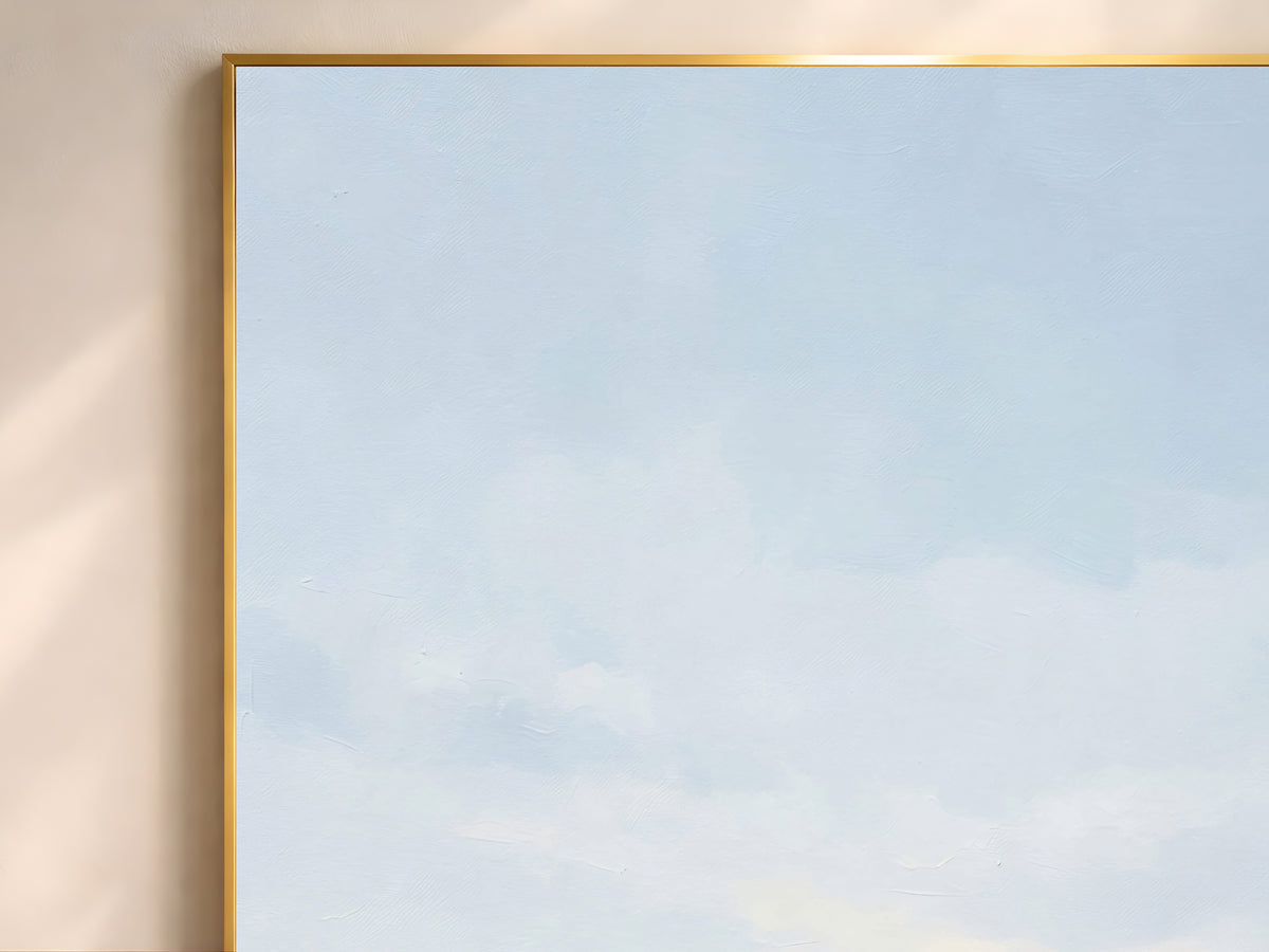 White Horse Wall Art, Misty Hills Oil Painting Print - Digital Download