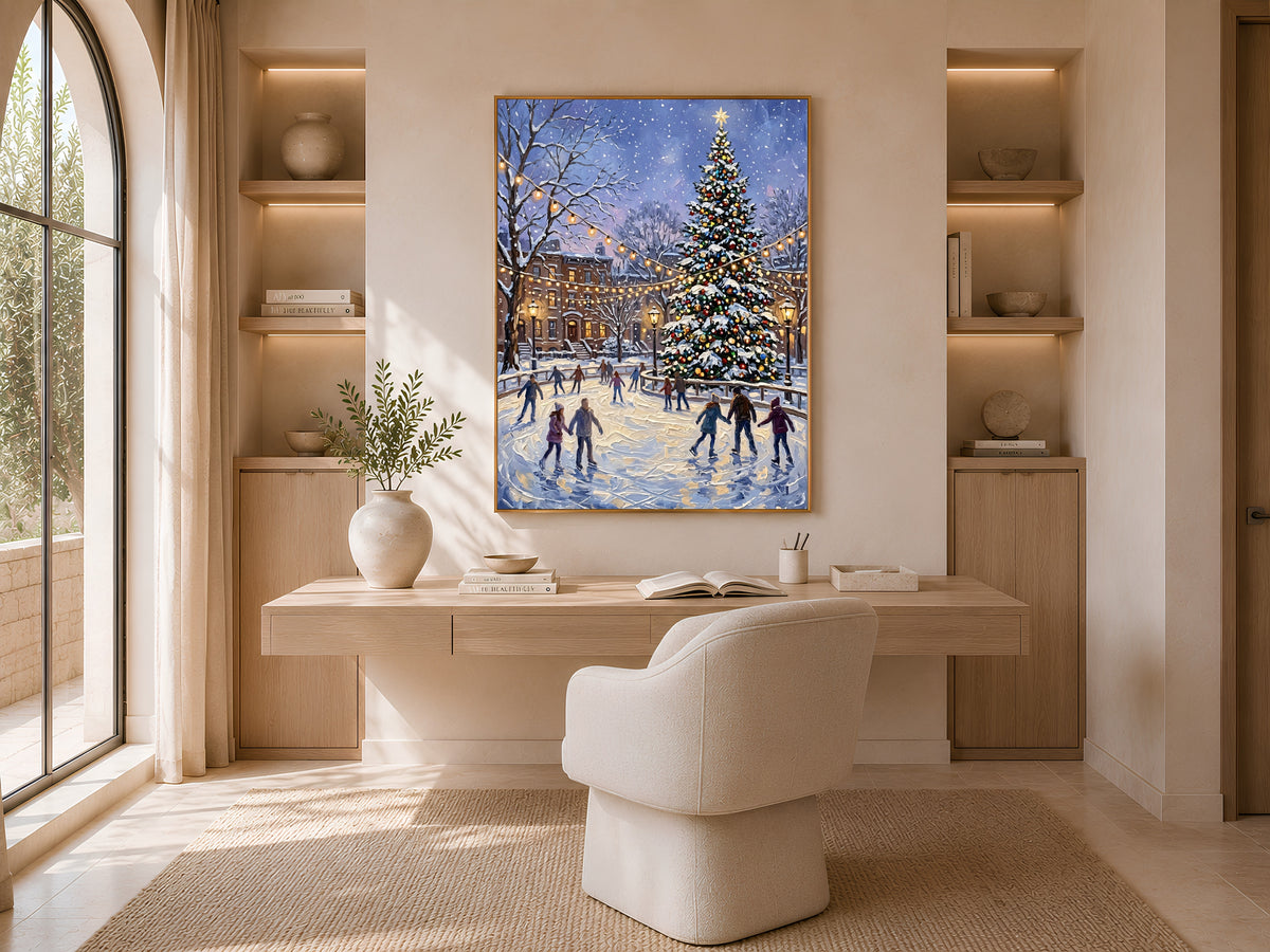 Christmas Ice Skating Print, NYC Christmas Wall Art - Digital Download