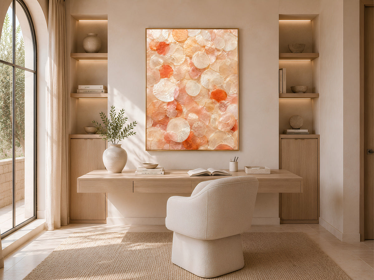 Terracotta Coral Capiz Shell Wall Art, Warm Orange Ombre Print - Digital Downlaod