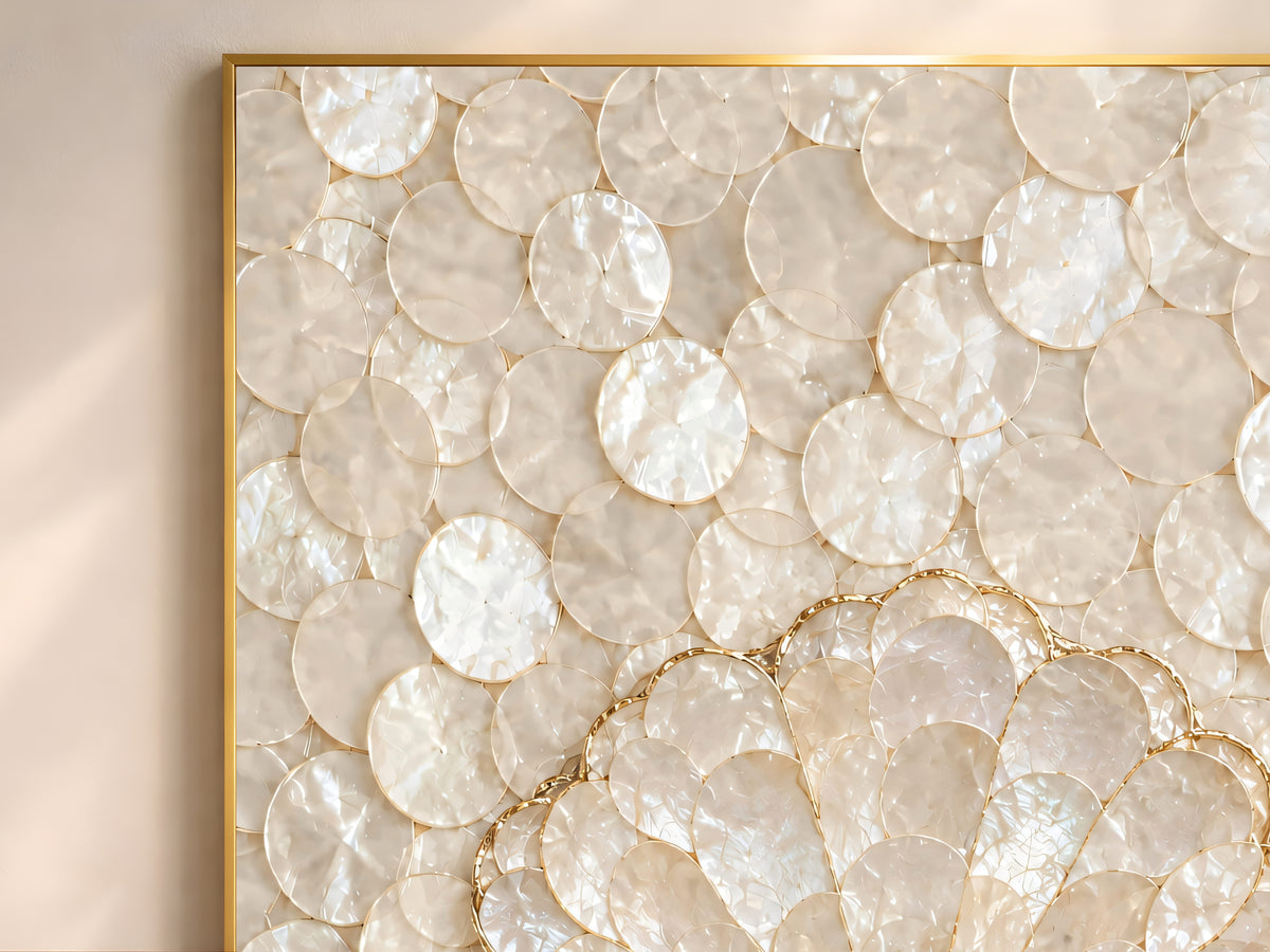Conch Shell Mosaic Wall Art, Gold Line Seashell Print - Digital Download