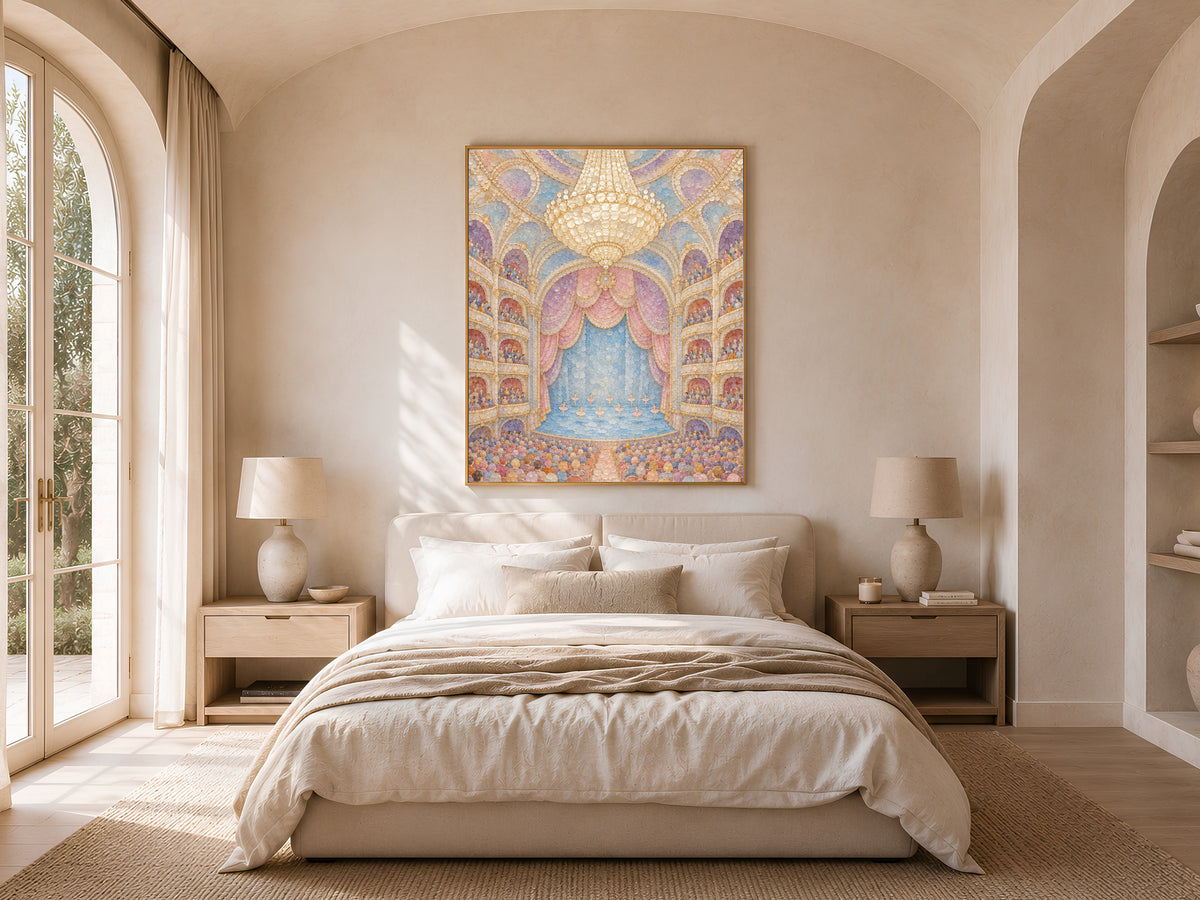 Pastel Ballet Theater Wall Art, Whimsical Mosaic Opera House Print - Digital Download