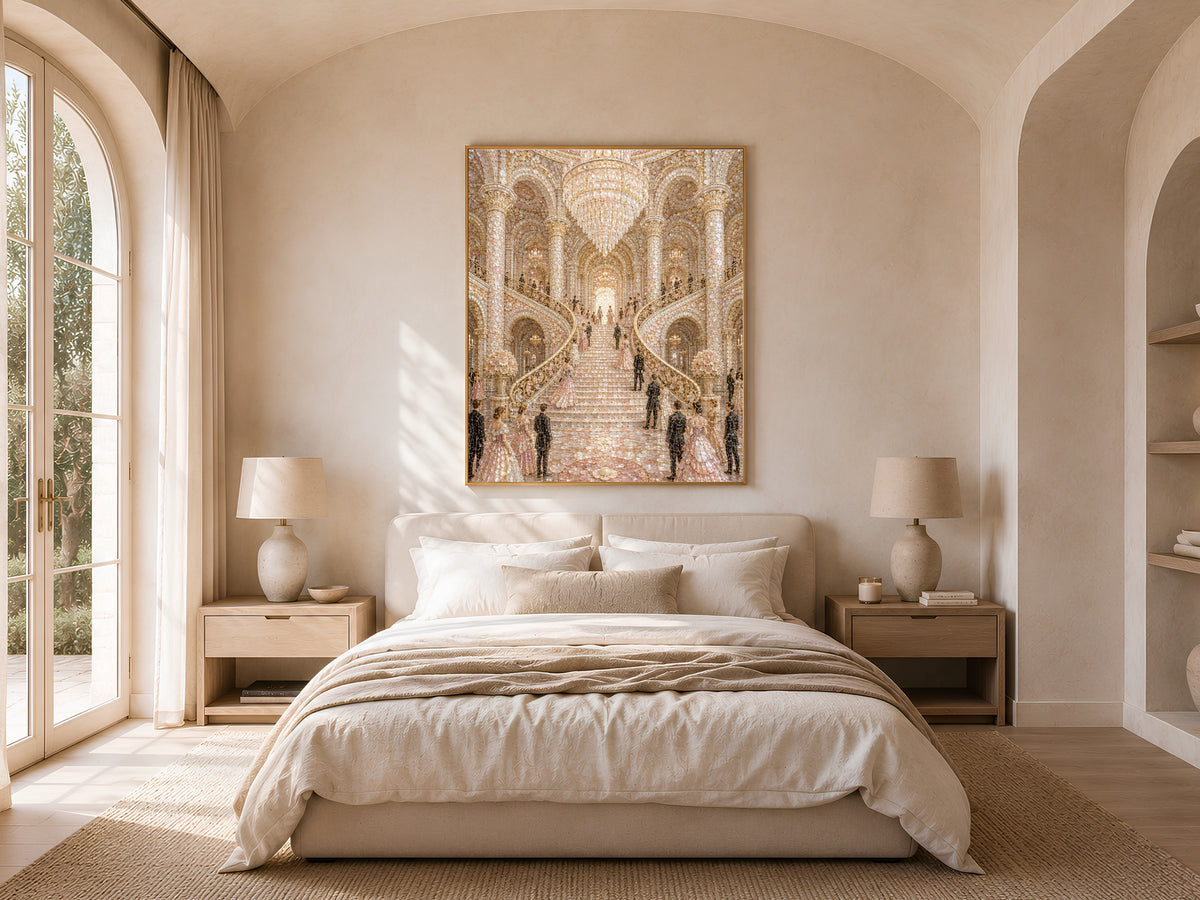 Pastel Palace Ballroom Wall Art, Whimsical Mosaic Staircase Print - Digital Download