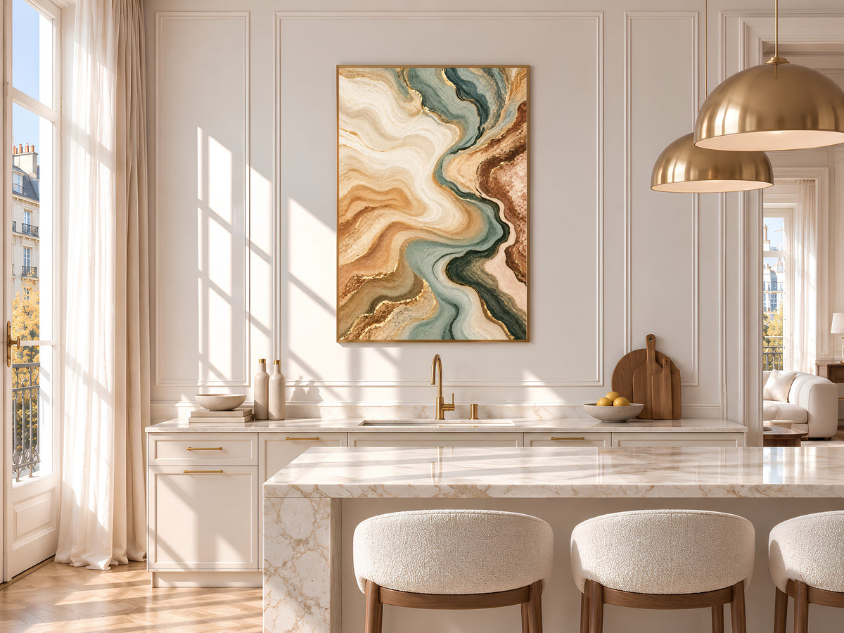 Sage Green and Terracotta Abstract Wall Art, Earth Tone Marble Swirl Print with Gold Veins, Printable Neutral Decor, Digital Download