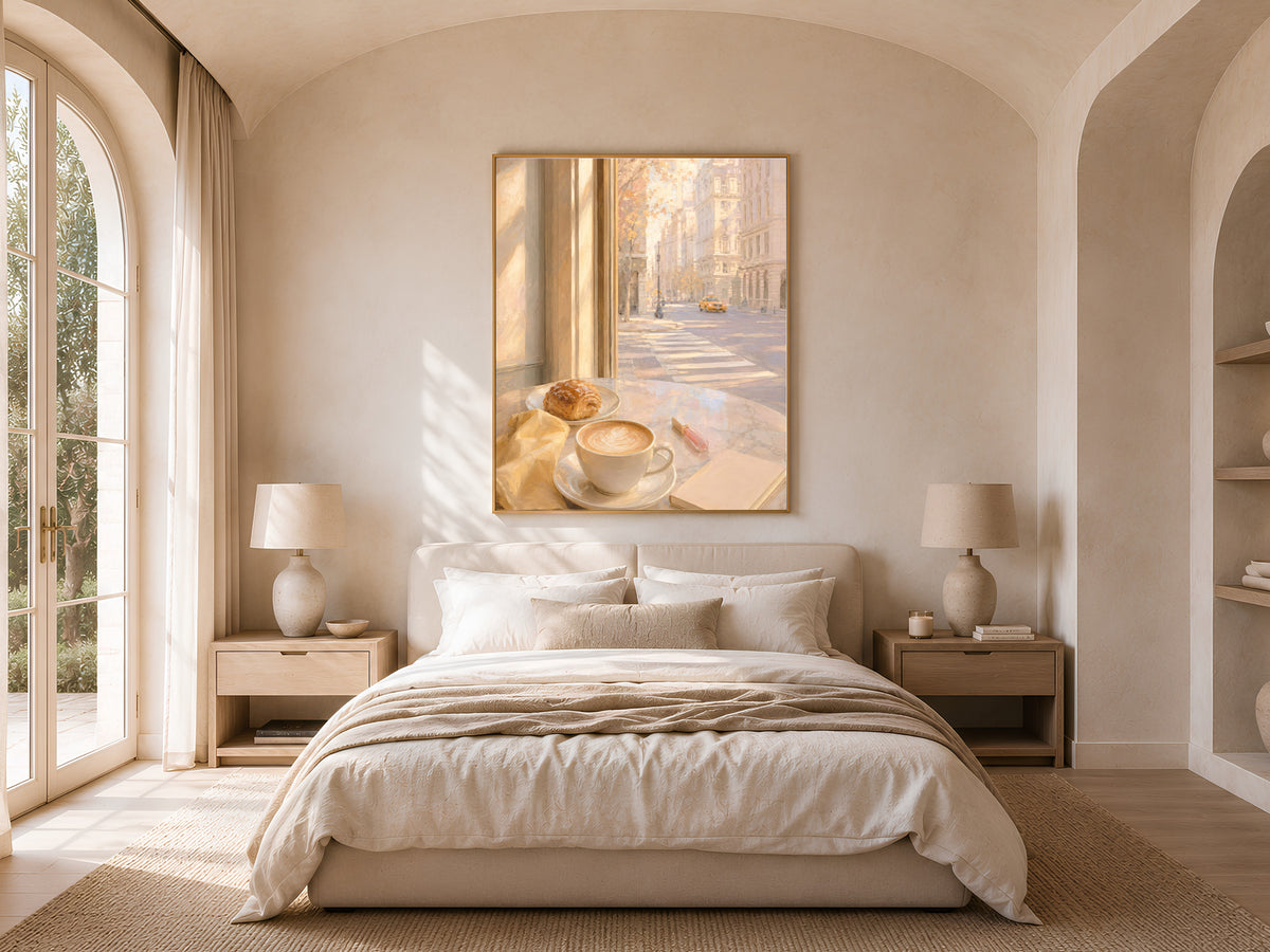Cafe Window Wall Art, Light Academia Print, Pastel Morning Coffee Painting - Digital Download