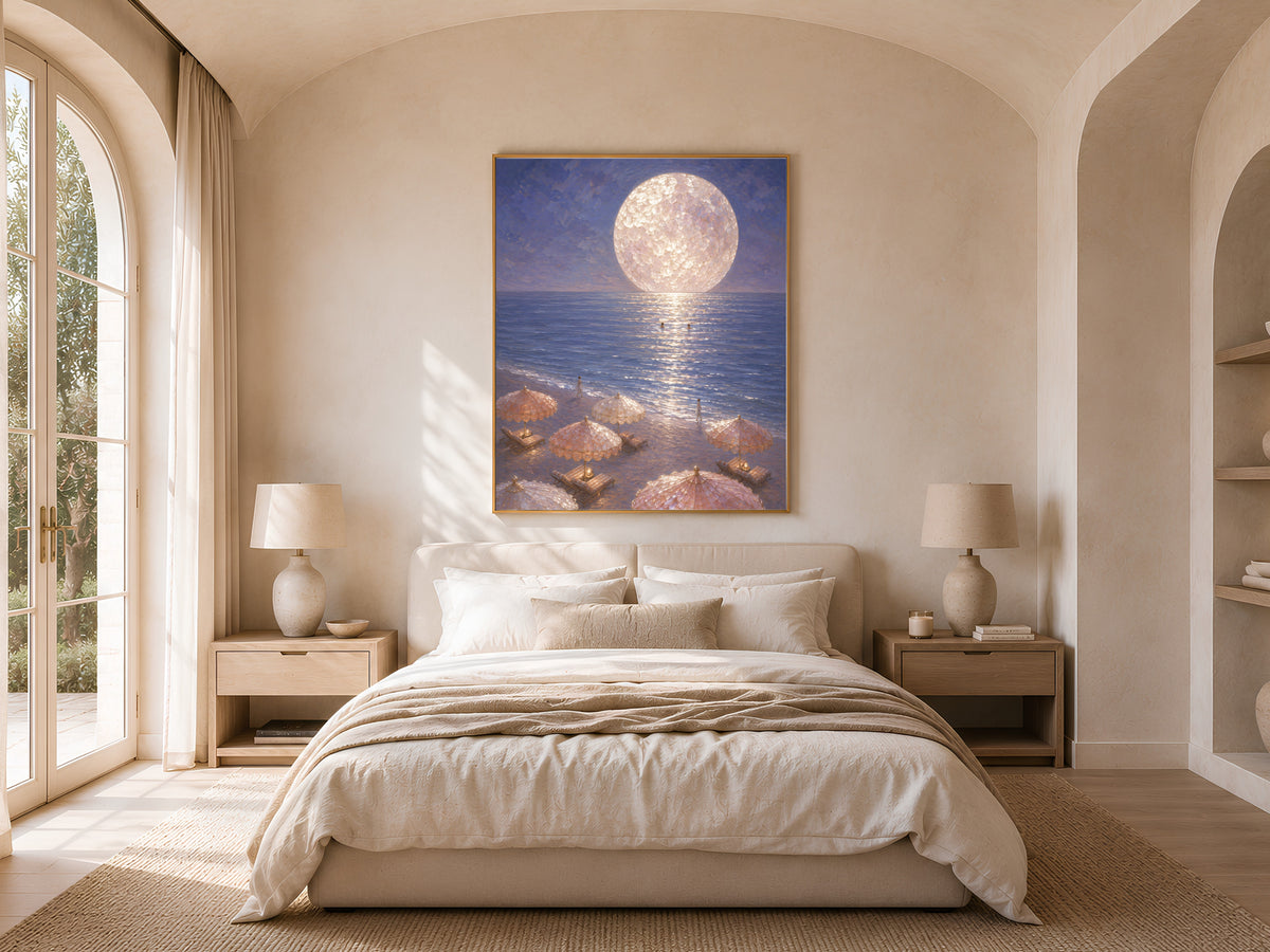Moonlit Beach Wall Art, Coastal Grandmother Print - Digital Download