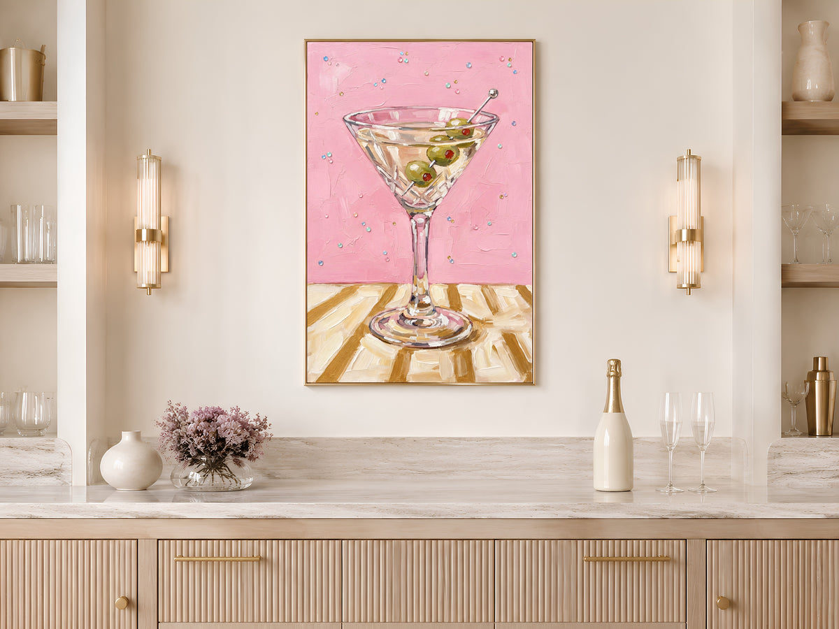 Martini Wall Art, Pink Cocktail Oil Painting Print - Digital Download