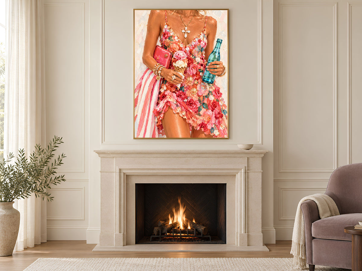 Summer Floral Dress Wall Art, Impasto Oil Painting Print - Digital Download