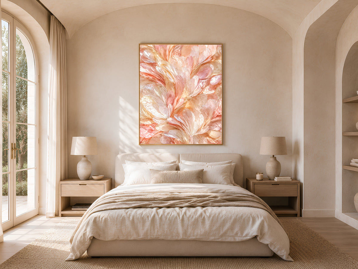 Blush Feather Wall Art, Pink Peach Ombre Print - Digital Download