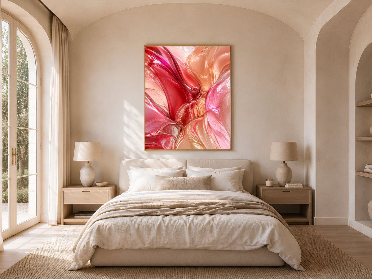 Liquid Glass Abstract Wall Art, Pink Coral 3D Render Print - Digital Download