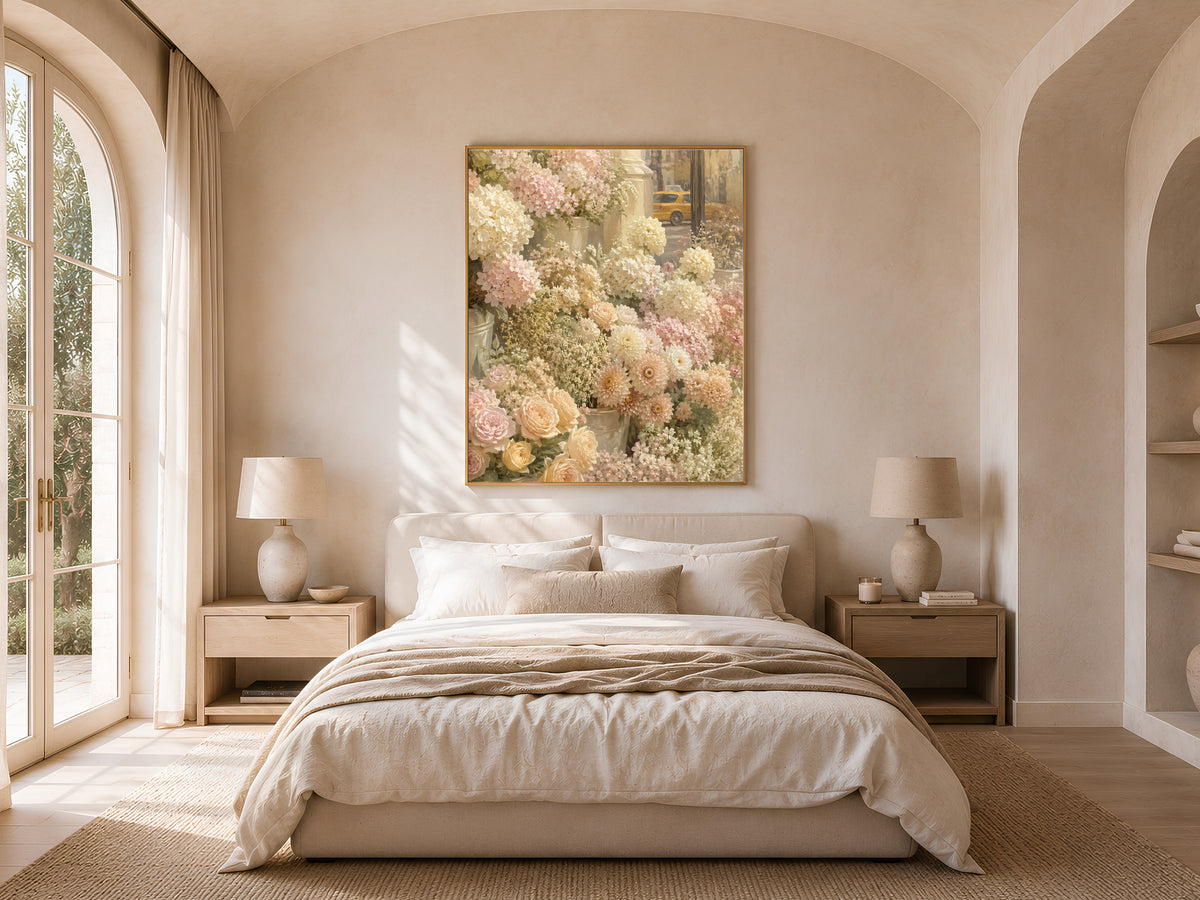Flower Market Wall Art, Pastel Floral Print, Painterly City Flowers Painting - Digital Download