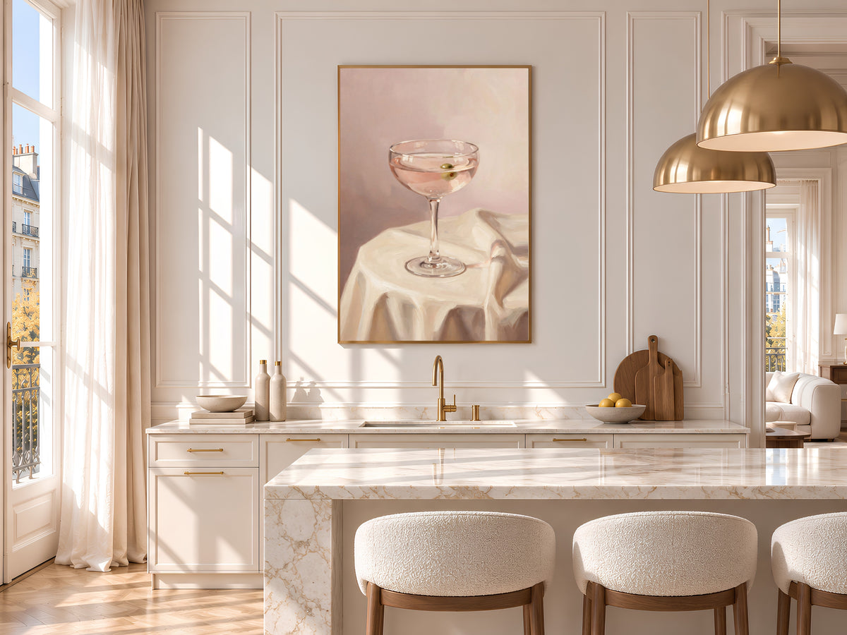 Pink Martini Painting Print, Olive Cocktail Still Life, Blush Bar Cart Wall Art, Printable Digital Download