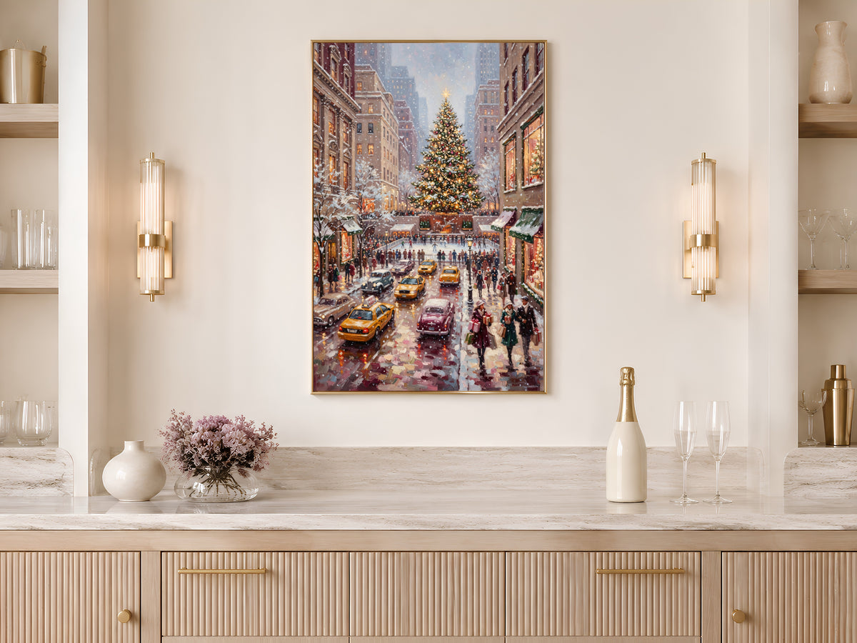 Rockefeller Center Christmas Wall Art, Vintage NYC Oil Painting Print - Digital Download