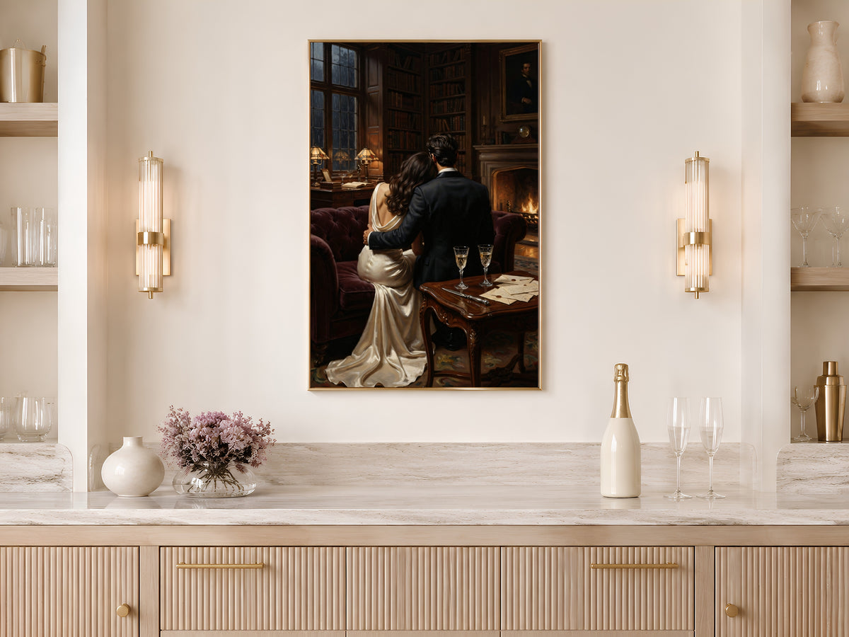 Dark Academia Couple Print, Romantic Victorian Library Wall Art - Digital Download