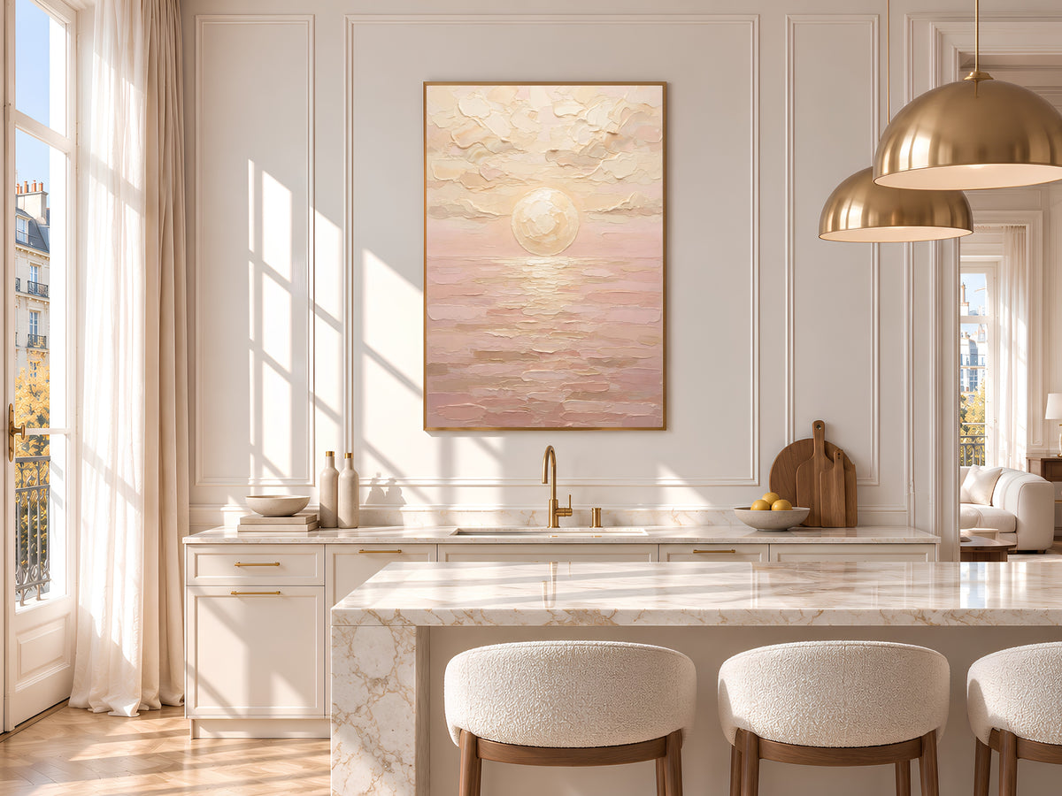 Neutral Blush Sunset Painting Print, Minimalist Cream Seascape, Soft Abstract Sea Wall Art, Printable Digital Download