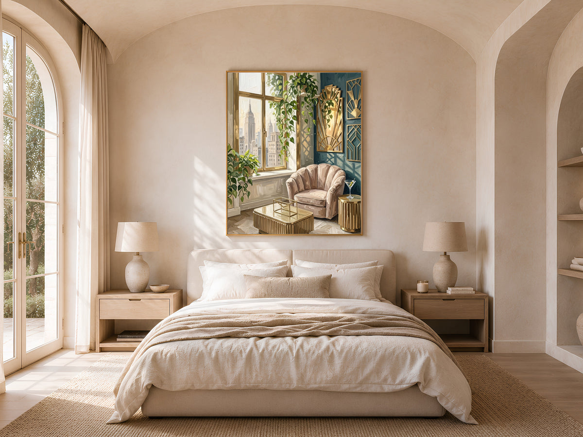 Art Deco NYC Apartment Print, Hollywood Regency Wall Art - Digital Download