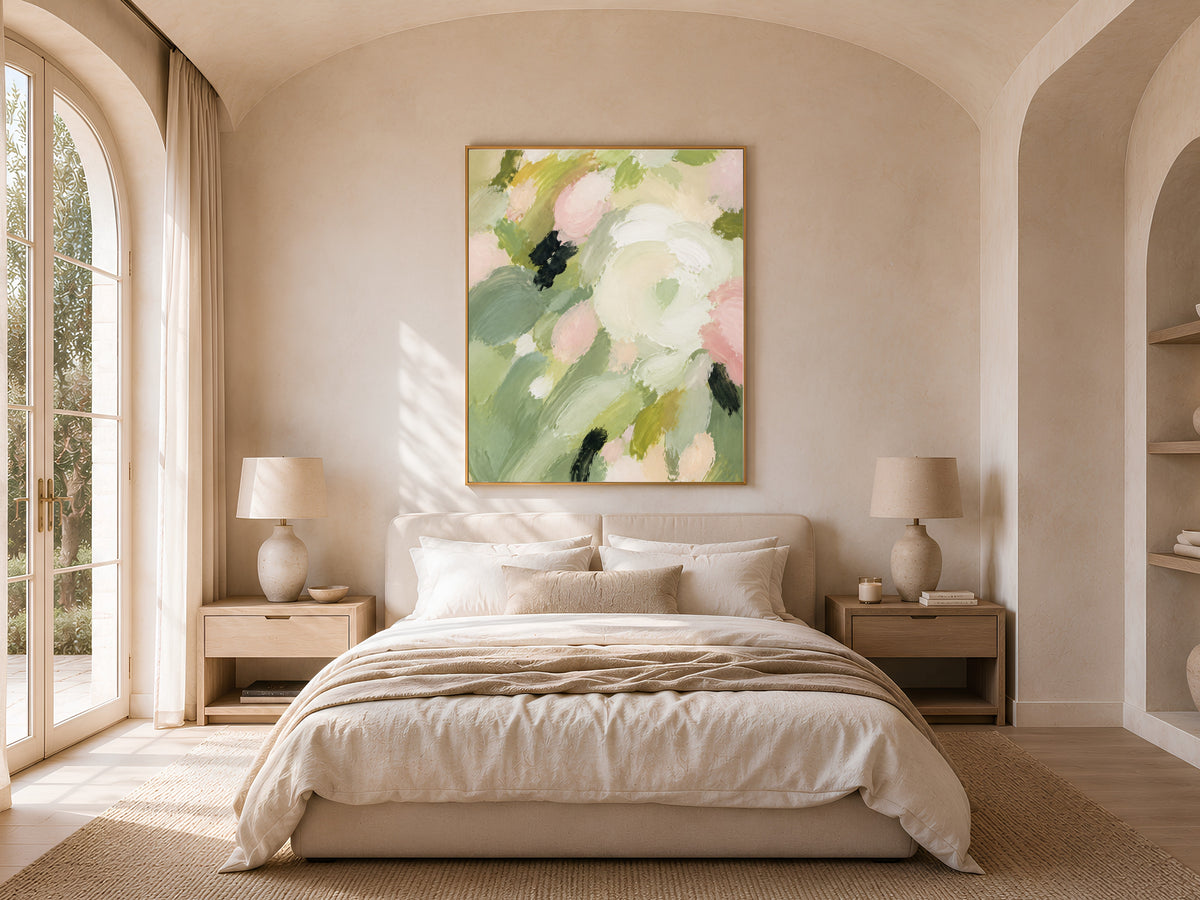 Sage Green Abstract Floral Painting, Blush Pink Botanical Wall Art - Digital Download