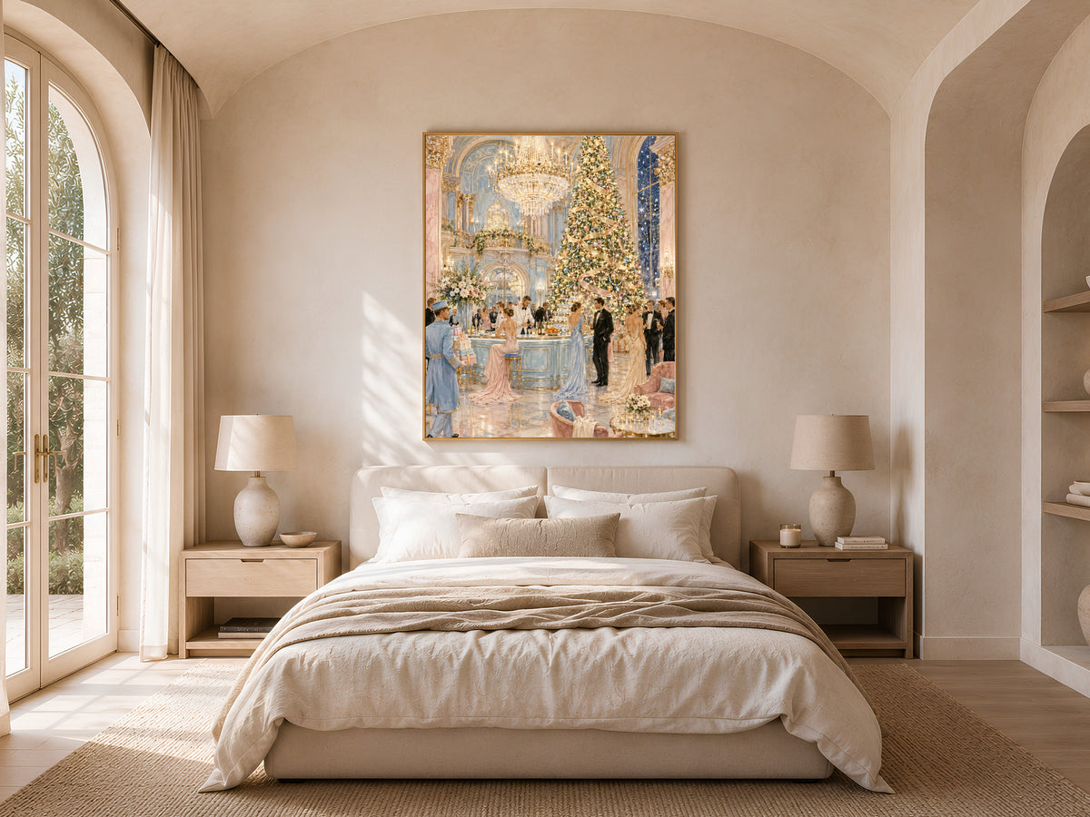 Elegant Christmas Wall Art, Grand Hotel Ballroom Print - Digital Download