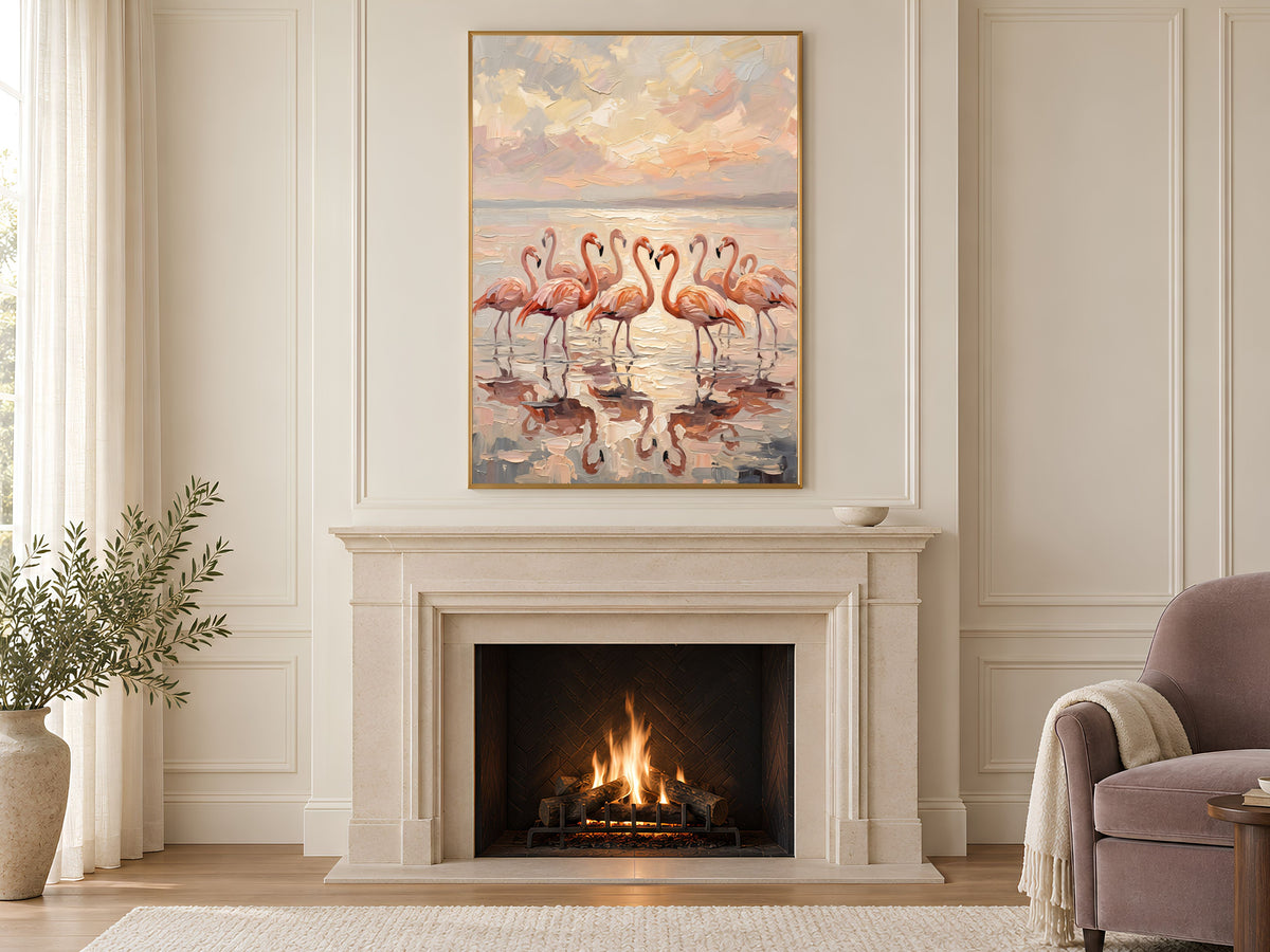 Flamingo Wall Art, Impasto Oil Painting Print - Digital Download