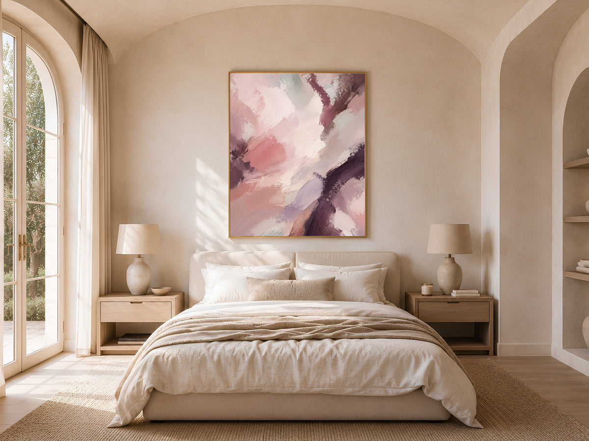 Plum Mauve Abstract Wall Art, Moody Blush Pink Painting - Digital Download