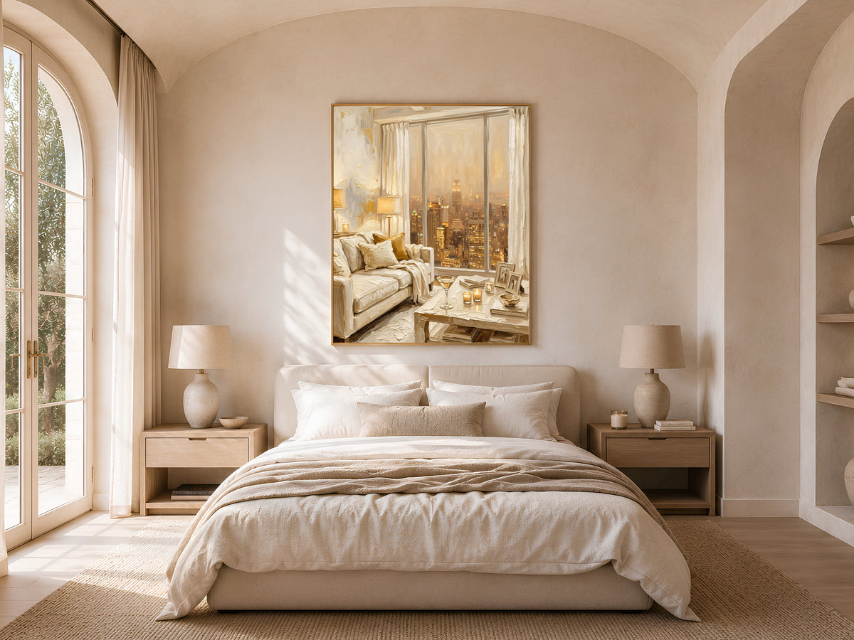 NYC Apartment View Wall Art, Cozy New York Skyline Print - Digital Download