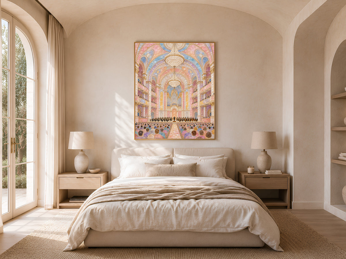 Pastel Orchestra Concert Hall Wall Art, Maximalist Mosaic Print - Digital Download