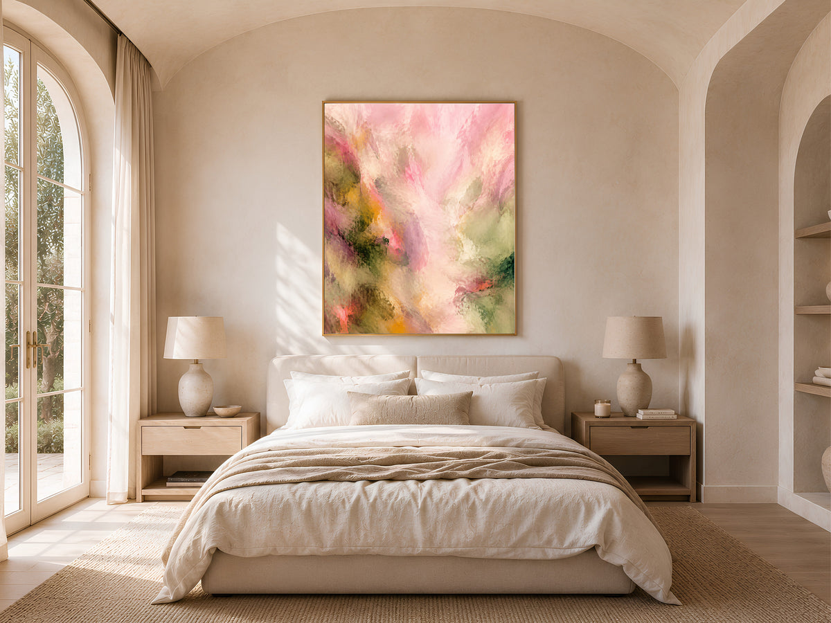Pink Green Abstract Wall Art, Impressionist Floral Print - Digital Download