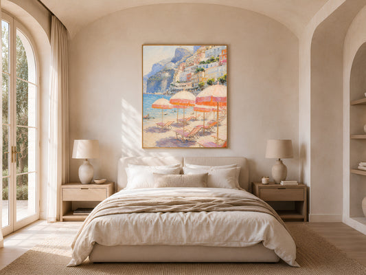 Coral Beach Umbrella Art - Digital Download