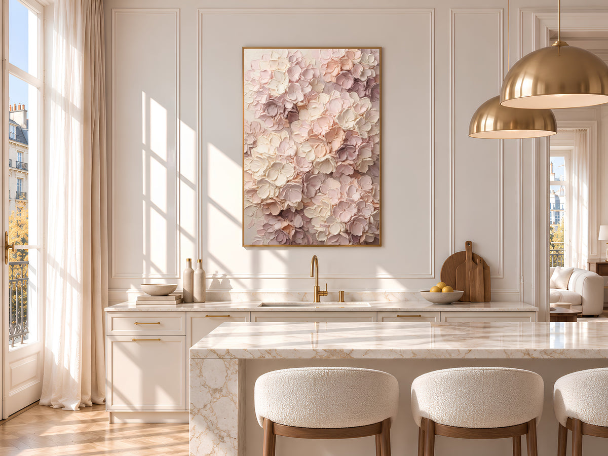 Pink Hydrangea Painting Print, Textured Floral Wall Art, Blush Impasto Flower Art, Printable Digital Download