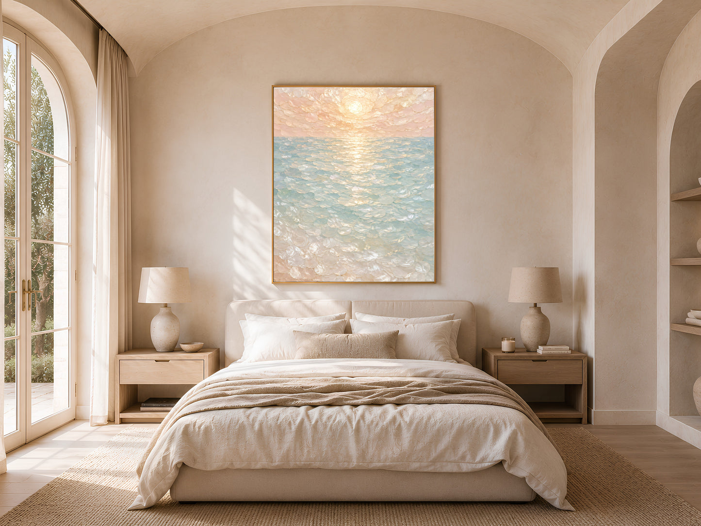 Mosaic Ocean Wall Art, Pastel Sunset Seascape Print - Digital Download