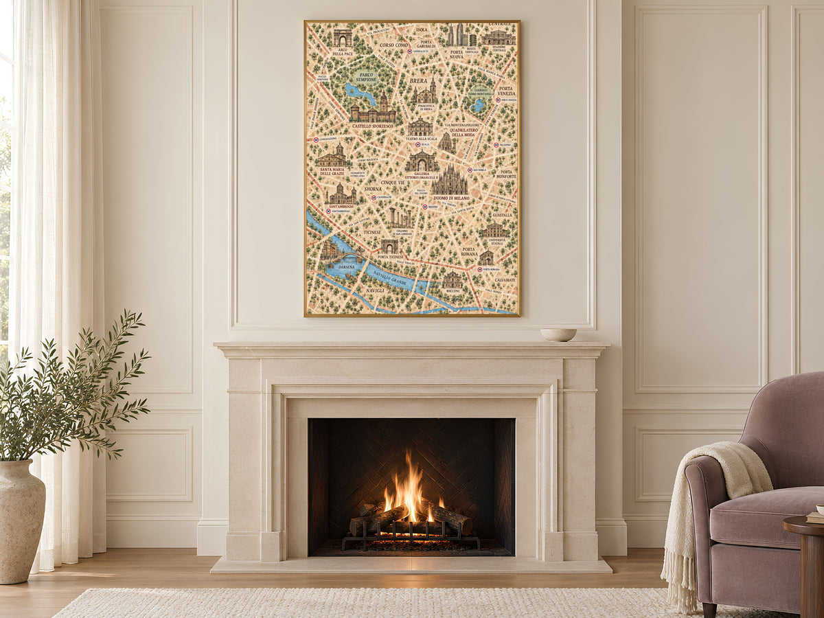 Milan Map Wall Art, Illustrated City Map Print - Digital Download
