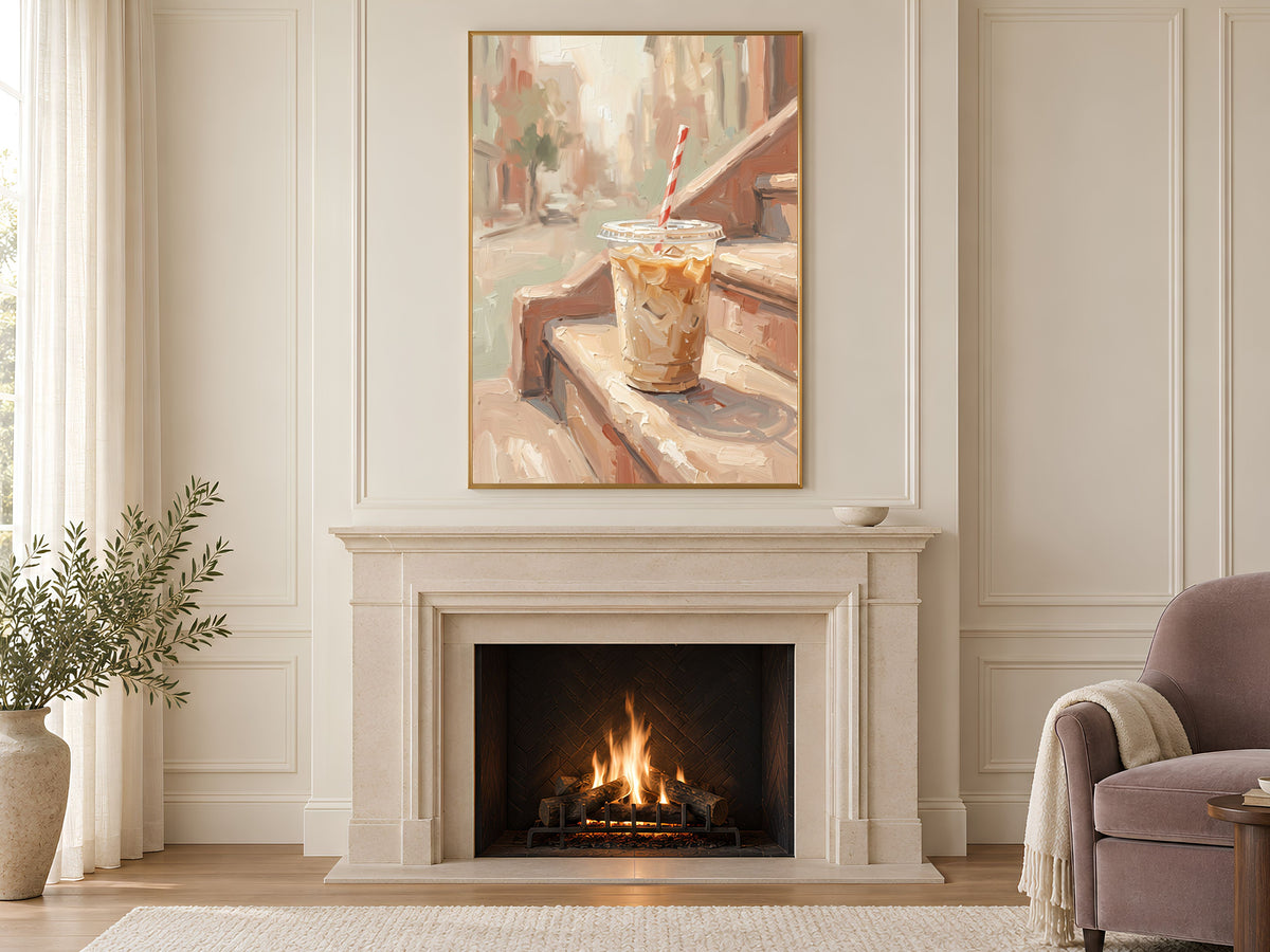 Iced Coffee Wall Art, Impasto Oil Painting Print, Fine Art Still Life Kitchen Decor - Digital Download