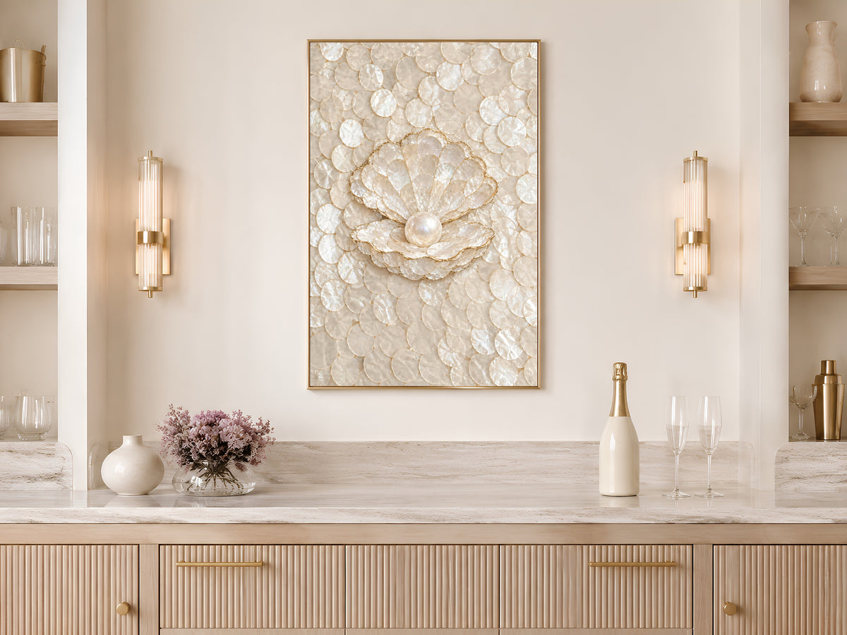 Conch Shell Mosaic Wall Art, Gold Line Seashell Print - Digital Download