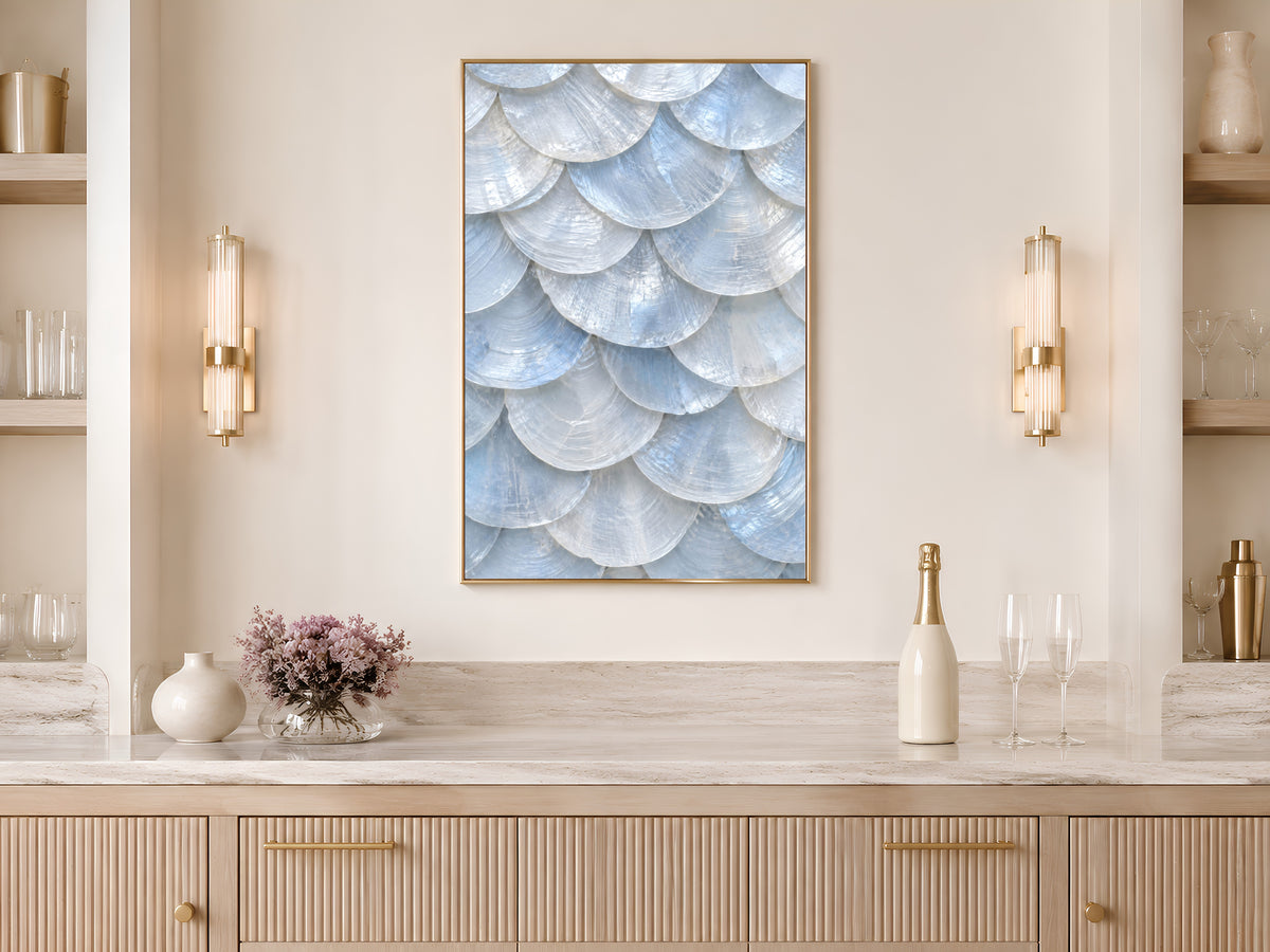 Blue Capiz Shell Wall Art, Icy Coastal Mosaic Print - Digital Download