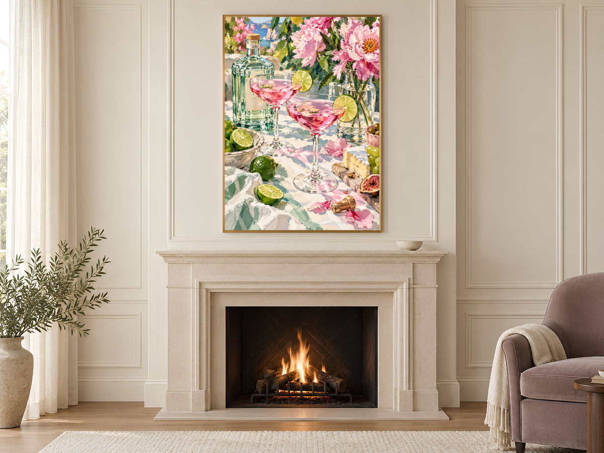 Pink Cocktail Wall Art, Impasto Oil Painting Print - Digital Download