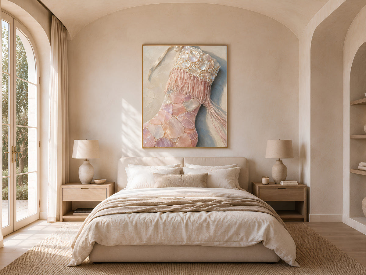 Rose Quartz Christmas Stocking Wall Art, Pearl Pink Print - Digital Download